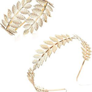 Greek Goddess Headpiece Arm Cuff Jewelry Set Bridal Costume Adjustable Gold